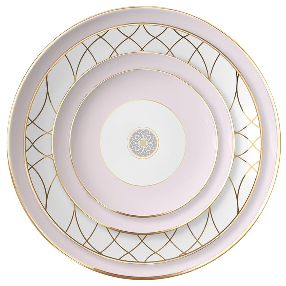 Luxe Ivory Lattice Pink Plate Set